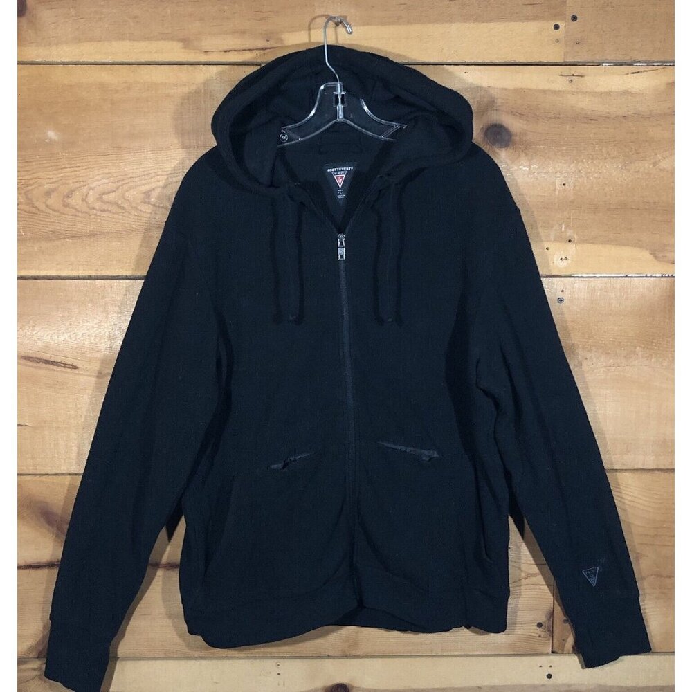 SCOTTeVEST Microfleece Full Zip Hooded Jacket Mens Size Large Outdoors Black
